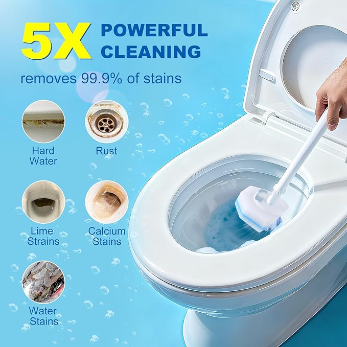 64Pcs Toilet Wand Refills, 5X Power Disposable Toilet Bowl Cleaners Scrubber Pads, Upgraded Cleaning Formula Disposable Wand Heads Compatible with Clorox and Most Standard Handles