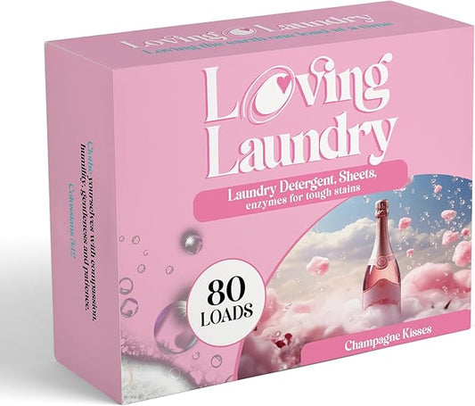 LOVING LAUNDRY- Laundry Detergent Soap Sheets Strips For Washing Machine | Clean Ingredients, Natural Fragrance, Paraben Free | Stain Remove Enzymes (80 Loads) Champagne Kisses