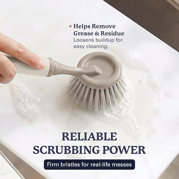 Farberware Dish Brush with Handle – 2 Pack Kitchen Scrub Brush for Dishes, Non-Scratch Dishwashing Brush Set with Firm Bristles for Pots, Pans, & Sink, Soft Grip Handles for Everyday Cleaning