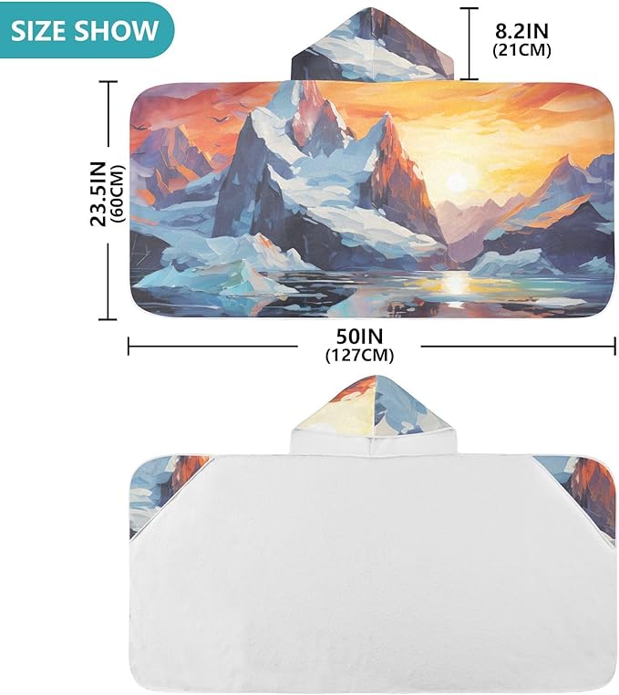 Hooded Towel for Kids Snow Mountain Sunrise Beach Wrap Bath Towels 50x23.5in