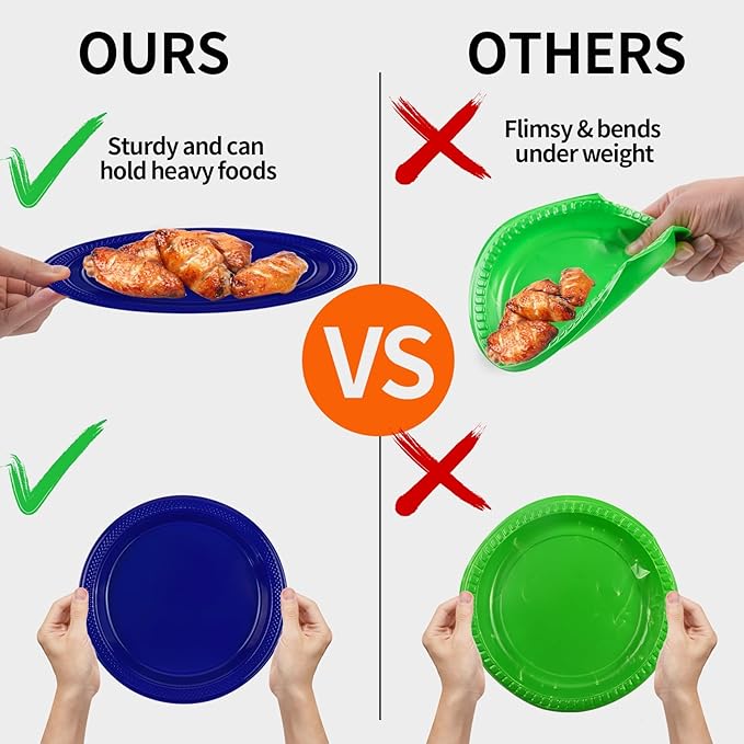 50PCS Dark Blue Plastic Plates, 7 Inch Disposable Dessert Plates Solid Color Party Plates for Picnic Parties Birthday Wedding Party Supplies (Dark Blue, 7 Inch)
