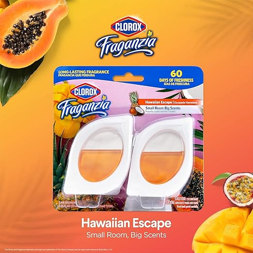 Clorox Fraganzia Small Rooms Air Freshener, Island Escape - Peel & Place, No-Plug, Battery-Free for Closets, Laundry Room, Entry Way, Bathroom, Locker, 0.25 Fl Oz Each, 2 Count - 2 Pack