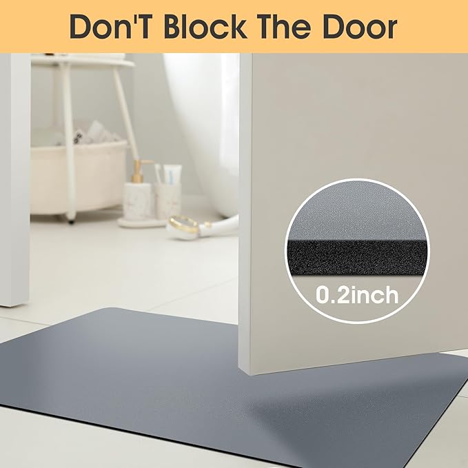 ACCUMTEK Non Slip Bath Mat, Thin Bathroom Rugs Fit Under Door, Quick Dry Bath Mats, Machine Washable Bath Rugs for Bathroom, Bathtub & Kitchen, Bathtub, Grey/Solid/24 x17+48"x20"