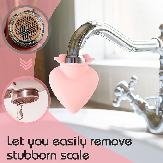SiliFine 1 Pcs Tap Descaling Gadget for Limescale Removal Pink Heart Style Faucet Descaling Device, 1.18in