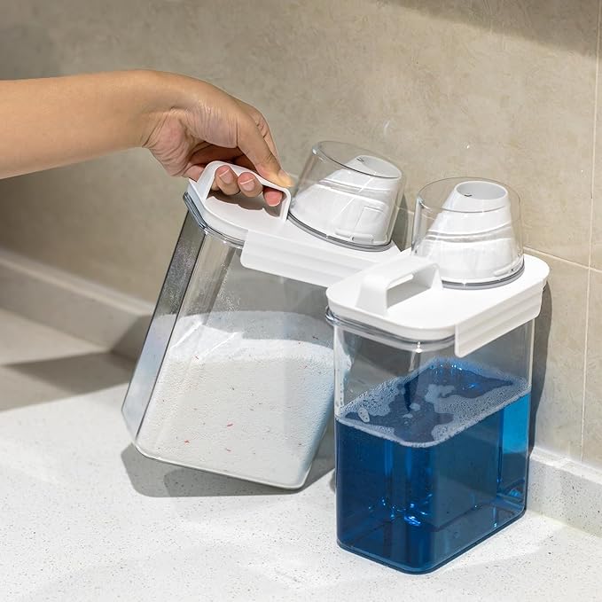 Laundry Detergent Dispenser-2 Pack, 61 oz Detergent Dispenser with 4 Removable Labels, Laundry Soap Dispenser for Laundry Room Organization and Storage, BPA Free & PET Plastic Clear