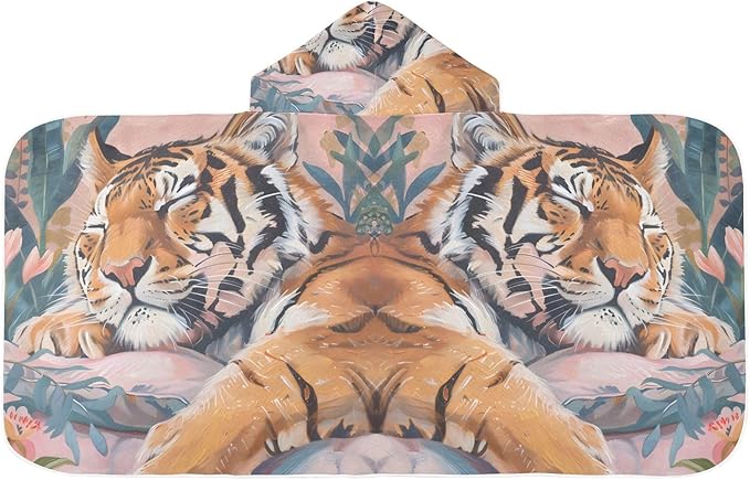 Hooded Towel for Kids Tiger Sleeping Soundly Beach Wrap Bath Towels 50x23.5in