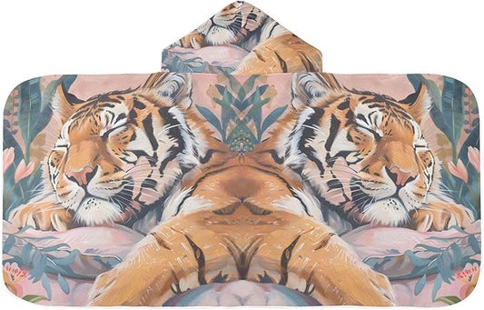 Hooded Towel for Kids Tiger Sleeping Soundly Beach Wrap Bath Towels 50x23.5in