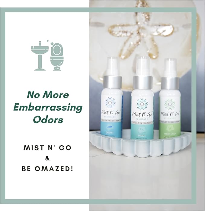 Mist N’ Go by Omaze Travel Bathroom Spray for Toilet Spray Odor Eliminator - Travel Toilet Spray for Bathroom Air Freshener Spray for Bathroom Deodorizer - Dream Regular Size (2oz x5)