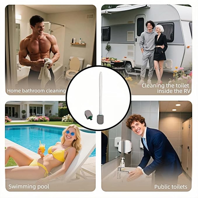 Pumice Stone Toilet Cleaning Kit with Long Handle - Effortless Hard Water Stain Remover for Toilets, Tubs & Tile - Includes 1 Handle + 3 Pumice Stones, Safe for Porcelain & Ceramic Surfaces