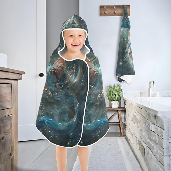 Hooded Towel for Kids Calico Cat with Diamonds on Face Beach Wrap Bath Towels 50x23.5in