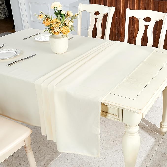 IVAPUPU Textured Linen Table Cloth for Rectangle Table - Ivory Tablecloths Rectangular Waterproof Wrinkle Free Wipeable Dining Cover for Spring Wedding Birthday Kitchen Decor, 60 x 84 Inch