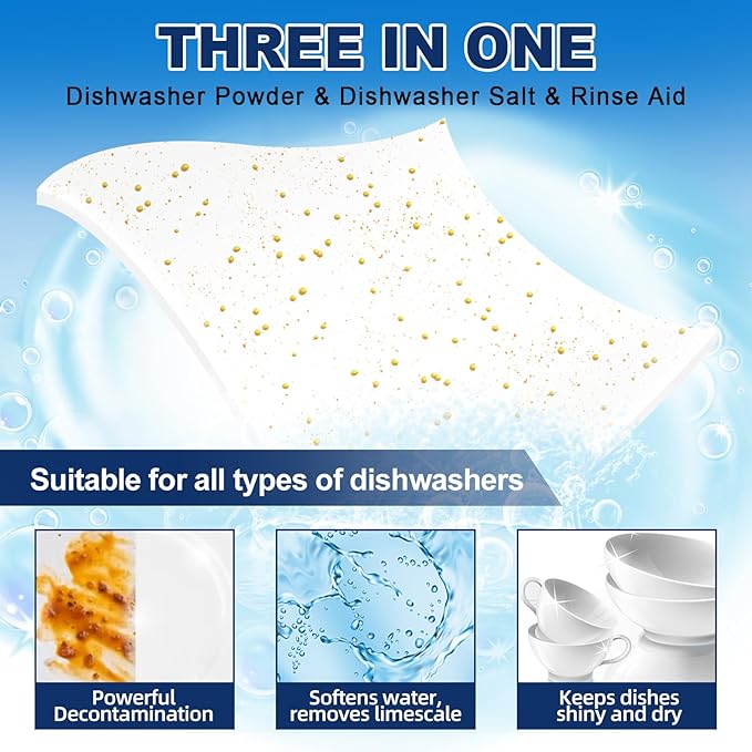Binbata Eco Dishwasher Detergent Sheets Up To 160 Loads, Unscented Plastic Free Dishwashing Soap Strips With High Efficient Solid Enzyme, Leaving Dishes Sparkling Clean
