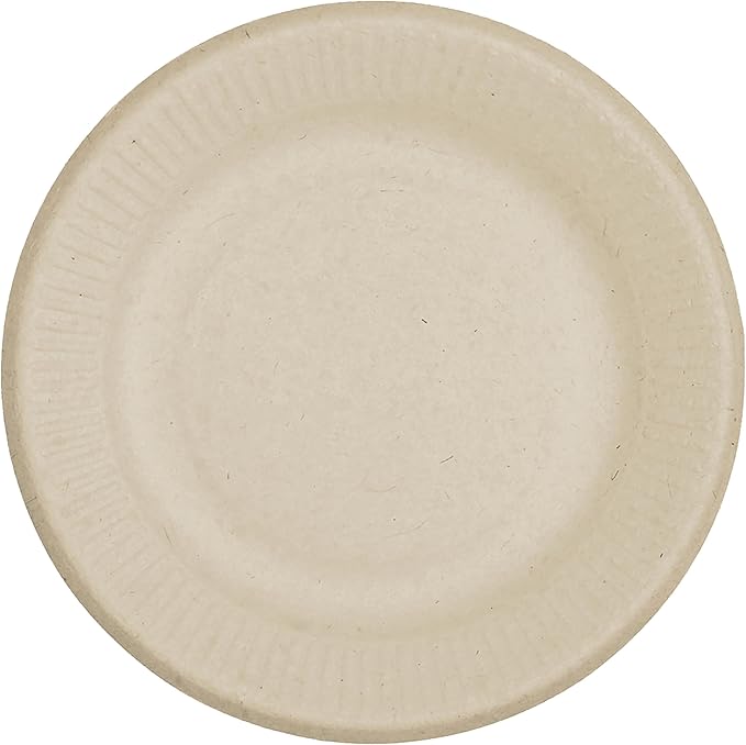 World Centric Compostable Plates 6" - Unbleached Plant Fiber. Grease Resistant - 250 Pack