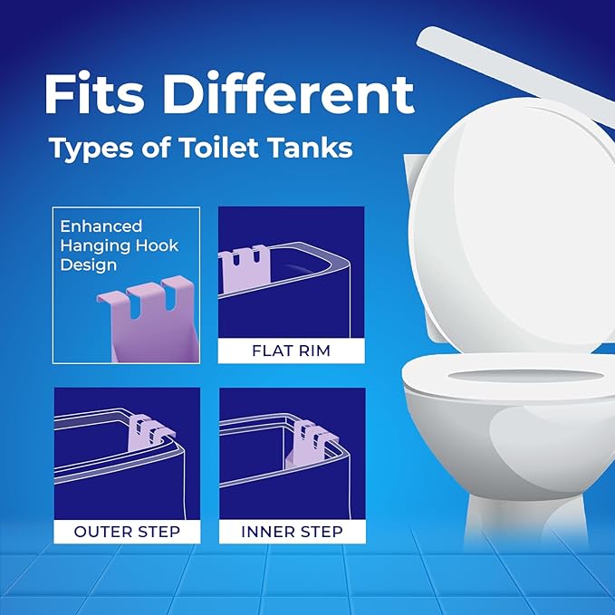 Toilet Tank Tablet Holder with 6 Blue Toilet Bowl Tablets, 8.97 x 3.22 x 2.25 Inch Tablet Holder - Prevents Flapper Jams & Residue, Extends Life of Drop-In Cleaner Tablets