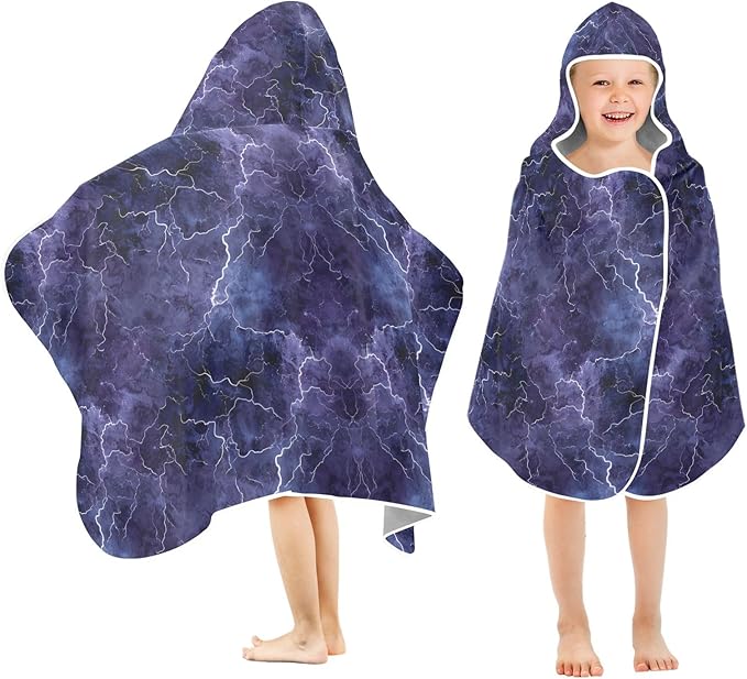 Hooded Towel for Kids Purple Lightning Beach Wrap Bath Towels 50x23.5in