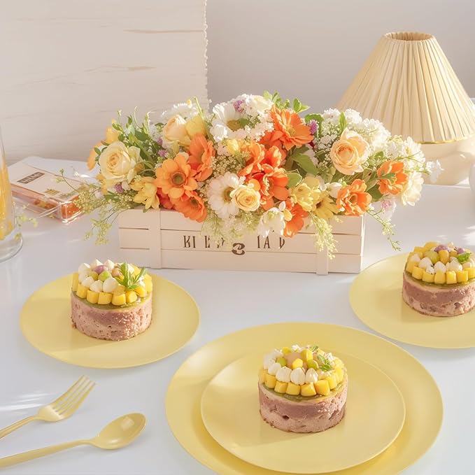 ejonirinjonir EI 150pcs Yellow Plastic Plates,Heavy Duty Bright Disposable Plate,Fancy Plastic Plates for Party,Yellow Dishes for Wedding,Easter,Afternoon Tea Party,Spring