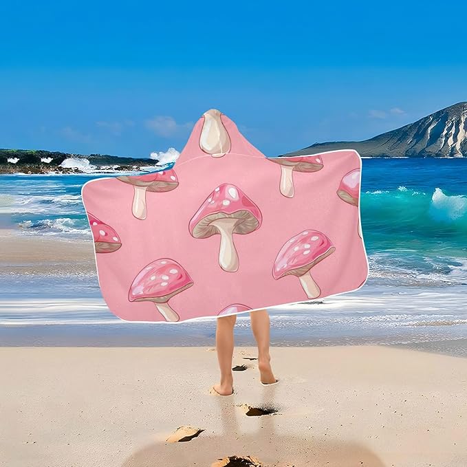SUABO Kids' Bath Towels Pink Mushroom Hooded Towels for Boys Girls,Toddler Towels Multi-Purpose for Beach,Pool and Bathroom,23.5" x 50", Soft and Highly Absorbent