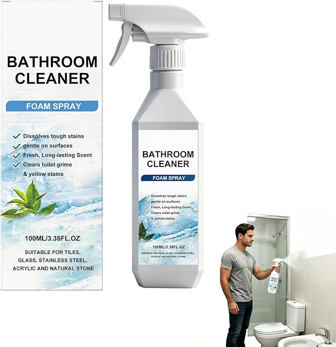 3.38Oz Bathroom Cleaner Foam Spray, Scale Remover Bathroom Cleaner, Powerful Scale Remover, Suitable For Tiles, Glass, Stainless, Steel (1pcs)