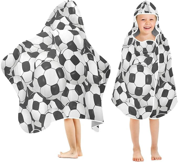 Hooded Towel for Kids Football Print Beach Wrap Bath Towels 50x23.5in