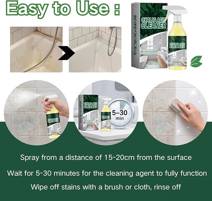 2PCS Oxalic Acid Cleaner, Upgraded Oxalic Acid Cleaner Spray,Powerful Stain Removal Spray for Bathroom,Are Used For Multiple Surface Rust Removers For Bathtubs, Porcelain, And Ceramic Tiles.