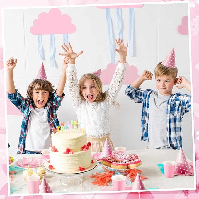Nuogo 168 Pcs Pink Party Supplies Set Pink Paper Plates Napkins Cups Plastic Spoons Forks Knives Disposable Dinnerware for Birthday Baby Shower Wedding