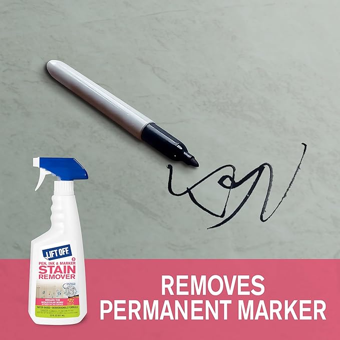 Motsenbocker's Lift Off 40901 Pen, Ink & Marker Stain Remover – Removes Nail Polish, Makeup, and Dyes From Walls, Countertops, Tile, and More, Pre-Wash Laundry Treatment – 22 fl oz