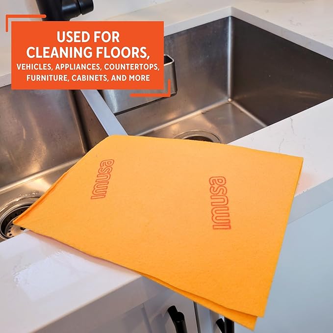 Imusa USA 24 Pack Reusable Cuban Style Mop Cloth Super Absorbent Multi-Purpose Cleaning Shammy (Chamois) Towel Cloth, Orange