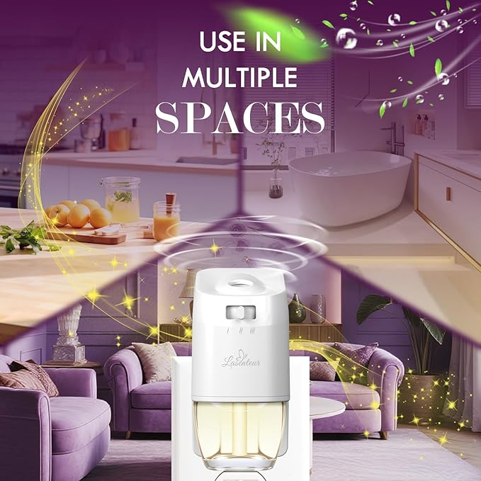 Plug In Air Freshener Starter Kit, 12 Refills + 1 Warmer, Lavender, Vanilla & Fresh Linen Scents for Home, Bathroom & Office, Compatible with Air Wick & Glade, Not Include Glade Plus