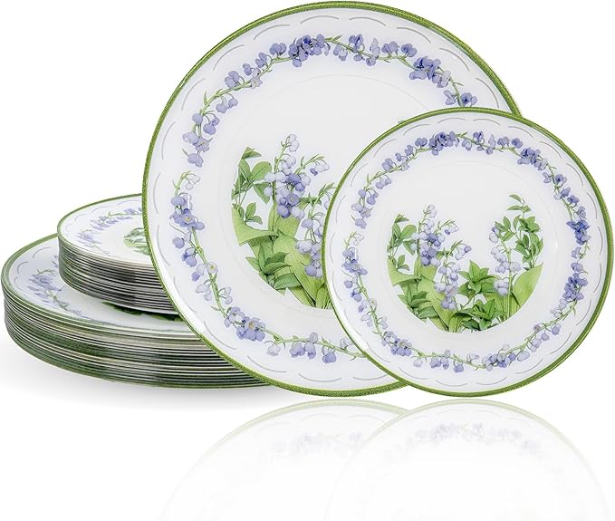 30Pcs Clear and Purple Plastic Plates - Purple Lily of the Valley Plates Disposable Heavy Duty, Perfect for Weddings, Tea Parties, Holidays - 10.25" Dinner & 7.5" Dessert Plastic Plate