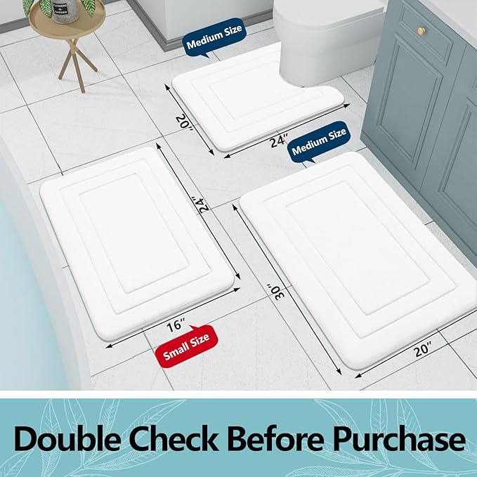 Arotive Memory Foam Bathroom Rug Mat 47x17, Ultra Soft and Absorbent Bath Mat, Machine Wash Dry, Comfortable Bath Rug Carpet for Bathroom Floor, Tub and Shower, White