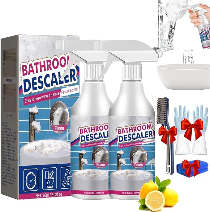 Life Sunny Bathroom Descaler, Lifesunny Bathroom Cleaner, Lifesunny Foam Cleaner, Bathroom Descaler Stubborn Stains Cleaner for Bathroom Glass, Wash Basin, Bathtub (2pcs)