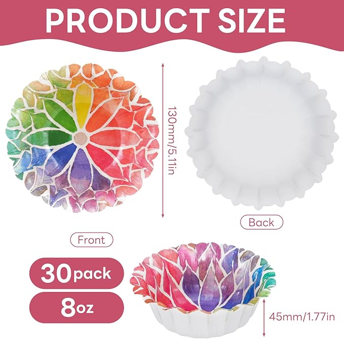 30 Pcs Small Paper Bowls, 8oz Floral Disposable Soup Bowl, Heavy Duty Printed Disposable Bowls For Snack,Dessert,Ice Cream,Salad, Party & Everyday Use(Colorful Lotus)