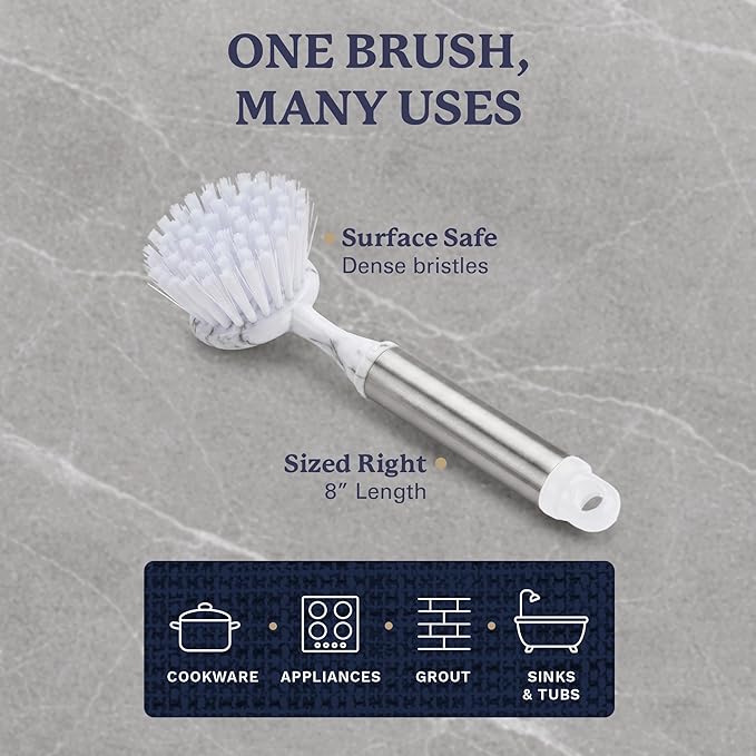 Farberware Dish Brush with Handle – 2 Pack Kitchen Scrub Brush for Dishes, Non-Scratch Dishwashing Brush Set with Firm Bristles for Pots, Pans, & Sink, Long Handles for Everyday Cleaning