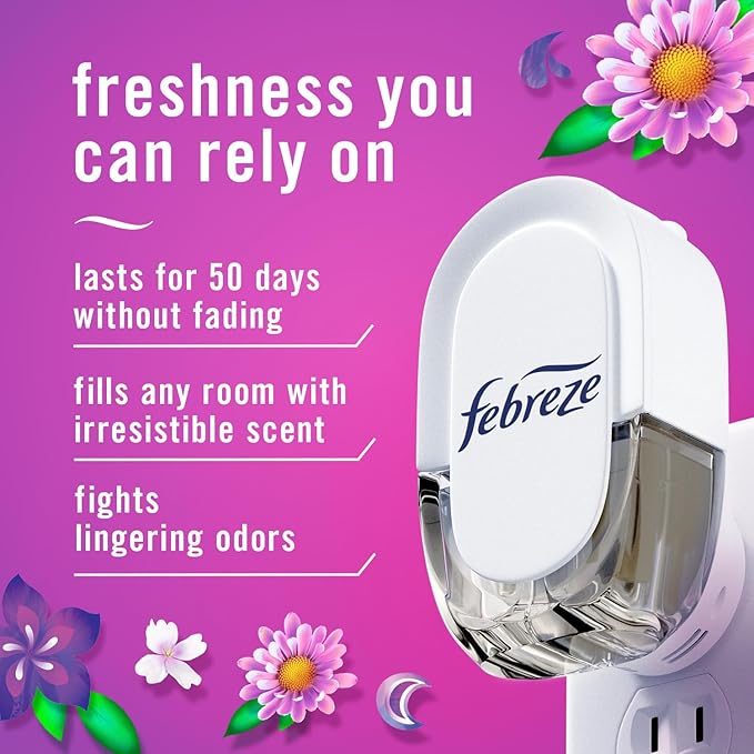 Febreze Plug In Air Freshener, Odor-Fighting Scented Oil Refill, For Home, Bathroom, & Kitchen, Long Lasting, Gain Moonlight Breeze and Gain Original Scents, 0.87oz Refills, 4 Count (2 of Each Scent)