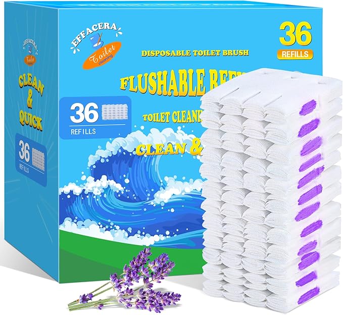 Effacera 36 Refills Disposable Toilet Bowl Paper Bulk Toilet Fresh Flushable Refills for Bathroom Toilet Brush Accessories Supplies Starter Kit (Lavender Scent)