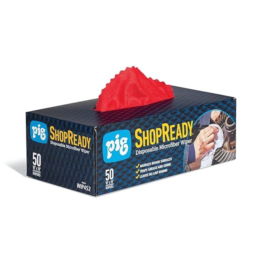 PIG ShopReady Microfiber Wipers| Durable Low-Lint Microfiber Rags | 50 per Box| 18" W x 18" L | Red | PM50826-RD