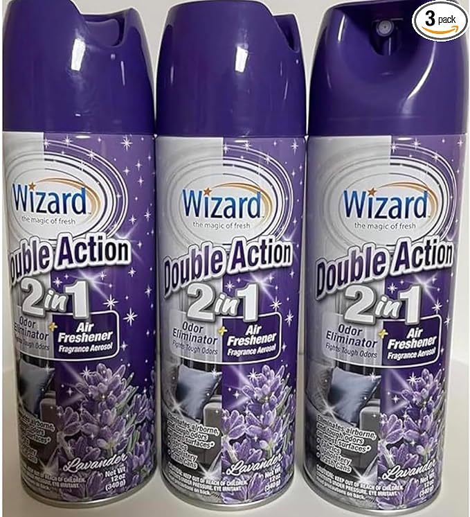 Wizard Double Action Smoke Odor Neutralizer & Air Freshener, Eliminates Smoke Smell & Odors, Freshens Air, Long-Lasting Scent; 3-Pack of 12oz Sprays Lavender
