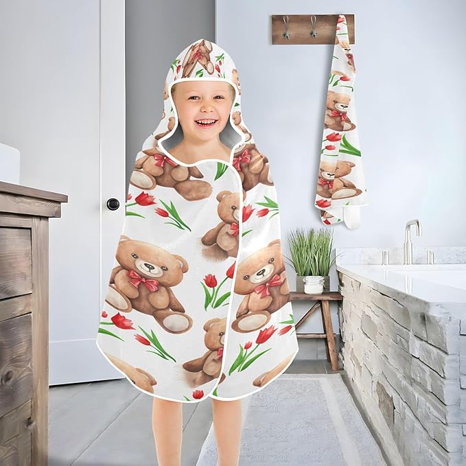 CEBUGI Brown Animals Hooded Bath Towel for Kids Absorbent Soft Bath Towel Wrap with Hood 50x23.5in Pool Beach Shower Towel for Boys Girls