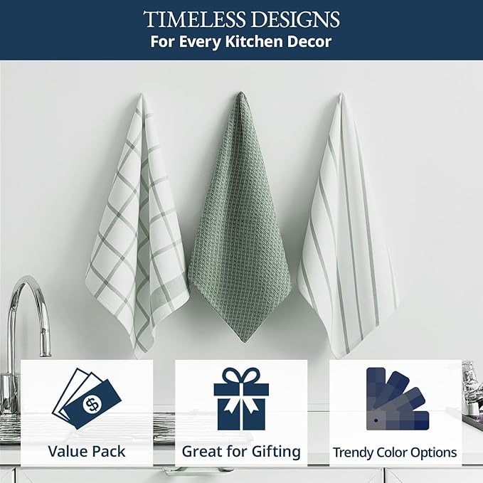 LANE LINEN Kitchen Towels Set - Pack of 12 Cotton Dish Towels for Drying Dishes, 18”x 28”, Premium Hand Towels, Tea Towel, Quick Drying Kitchen Towel Set - Olive
