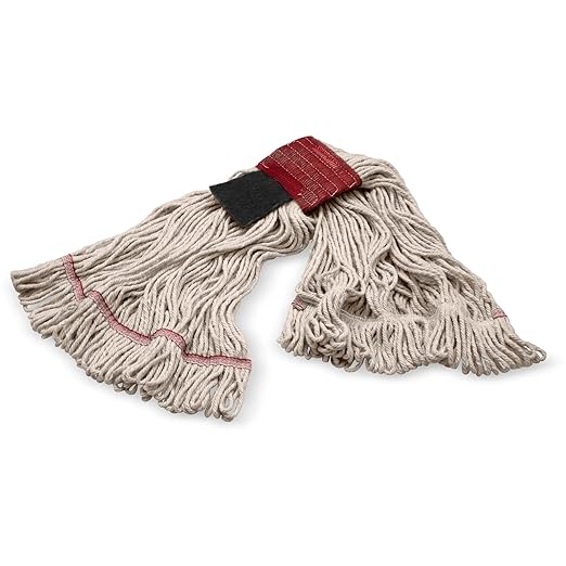 SPARTA Flo-Pac Mop Head Loop-Ended, Wide Band with 5" Red Band with Scrubber for Organized Cleaning, Large, Natural, (Pack of 12)