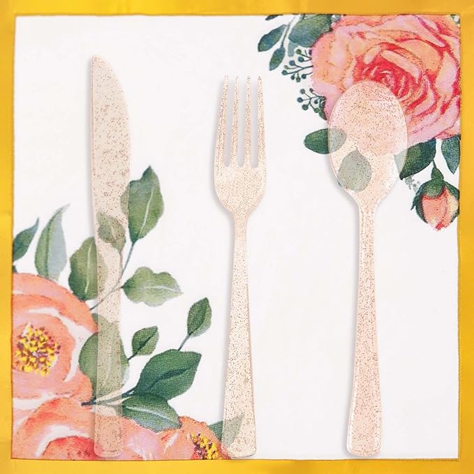 168PCS Floral Plates and Napkins Party Supplies,Vintage Floral Paper Plates Set With Gold Rim Serve 24 Guests,Floral Disposable Plates Tea Party supplies for Adults Bridal Shower Decorations
