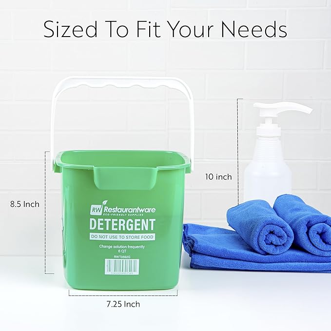 RW Clean 6 Quart Cleaning Bucket, 1 Detergent Square Bucket - With Measurements, Built-In Spout And Handle, Green Plastic Utility Bucket, For Home Or Commercial Use, - Restaurantware