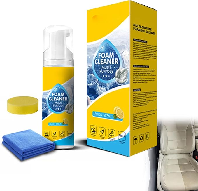 Foam No-Rinse Cleaner, 4-in-1 Multi-enzyme Foam Cleaner – Deep Clean Car, Kitchen, Bathroom & Sofa, Multi-enzyme Foam Cleaner | Professional 4-in-1 Deep Stain & Grease Remover for Home & Auto (1pcs)