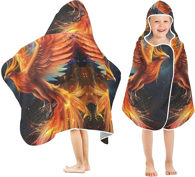 Hooded Towel for Kids Majestic Phoenix Soaring Through The Night Sky Beach Wrap Bath Towels 50x23.5in