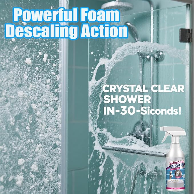 XIRUJNFD 2025 Bathroom Descaler Foam Cleaner, 2 floz Bathroom Descaler Foam Cleaner Spray, All Purpose Rinse Cleaning Foams for Shower Room, Glass, Sink, Toilet, Bathtub, Faucet (1 SET)