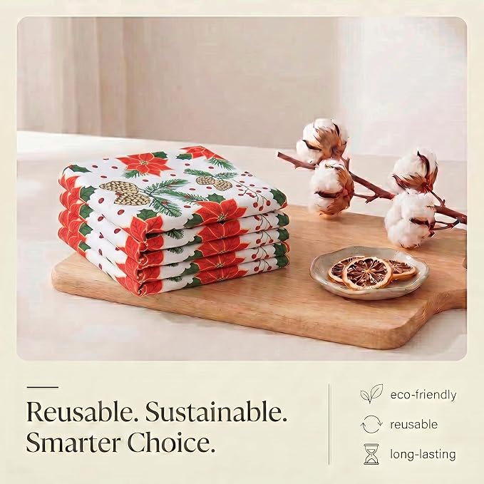 Urban Villa Christmas Kitchen Towels Pine Cone Print Multi Color, Premium Quality,100% Cotton Dish Towels Mitered Corners (Size: 20X30 Inch), Highly Absorbent Bar Towels & Tea Towels - (Set of 6)