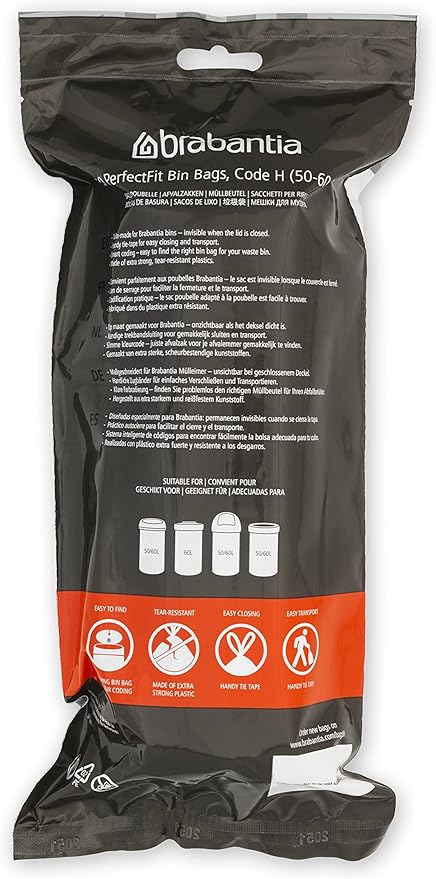 Brabantia PerfectFit Trash Bags (Size H/13.2-16 Gal) Thick Plastic Trash Can Liners with Drawstring Handles (120 Bags)