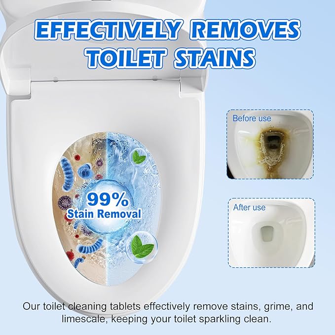 Automatic Toilet Cleaner Tablets–Powerful Bleach Action, Destroys Limescale & Eliminates Odors, Septic-Safe, Continuous Cleaning, Drop-In Tank , Simple and effective to use Works with Toilets-50 pack.