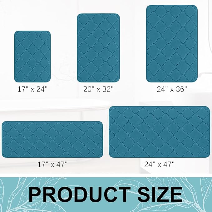 OLANLY Memory Foam Bath Mat Rug 47x17, Ultra Soft and Absorbent Bathroom Rugs, Non-Slip, Comfortable, Machine Washable Bath Carpet for Bathroom Floor, Shower and Home Decor Accessories, Peacock Blue