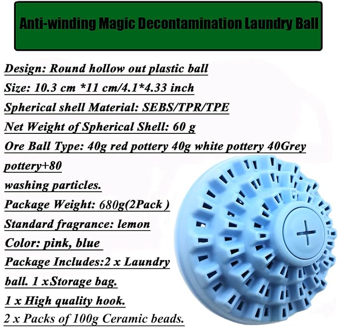 Eco-Friendly Laundry Balls Set, With Ceramic Balls 150g & Storage Bag (Blue)